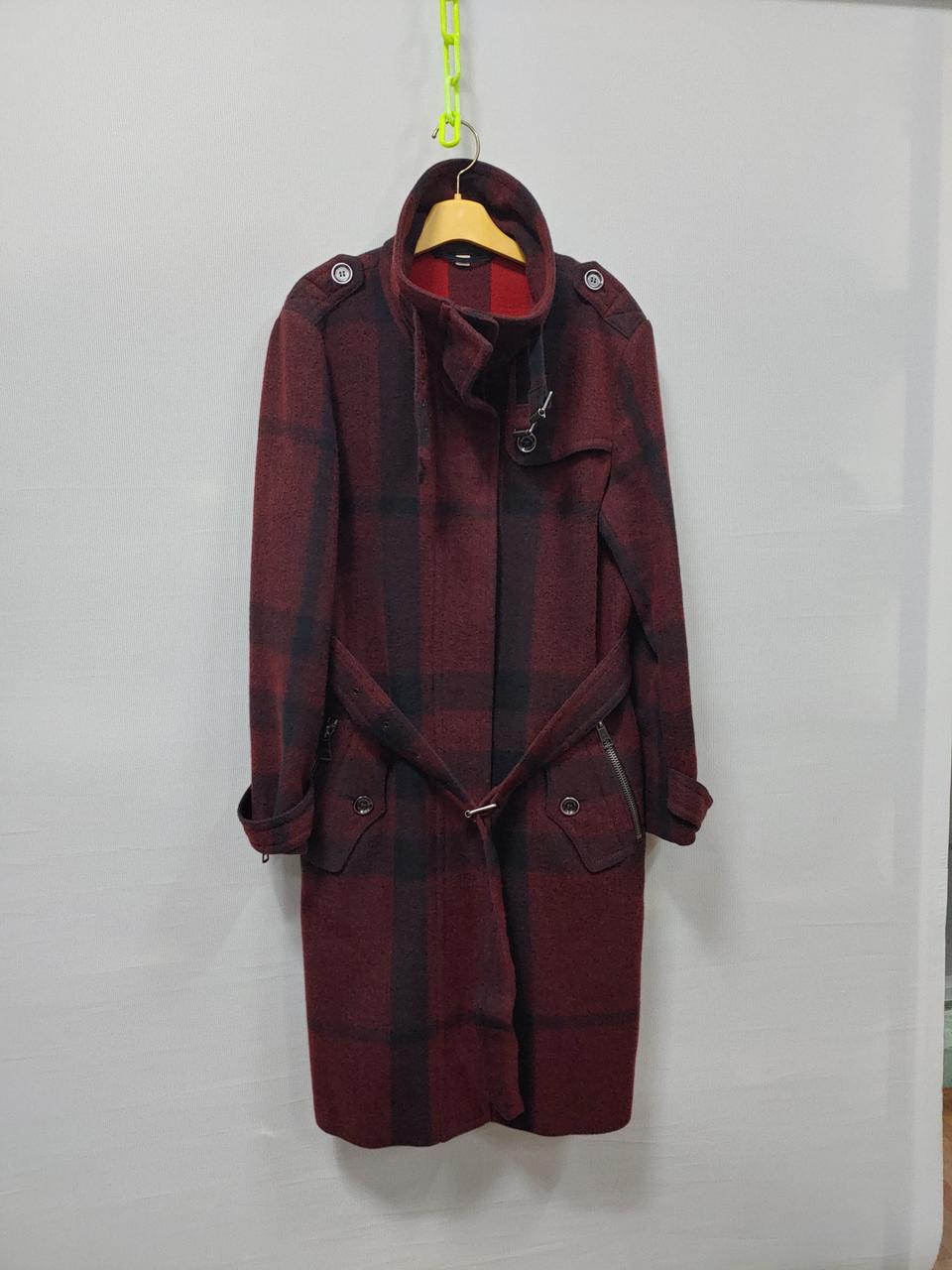 버버리 체크 패턴 롱 코트 버건디 여성 ITA44 국내55~66