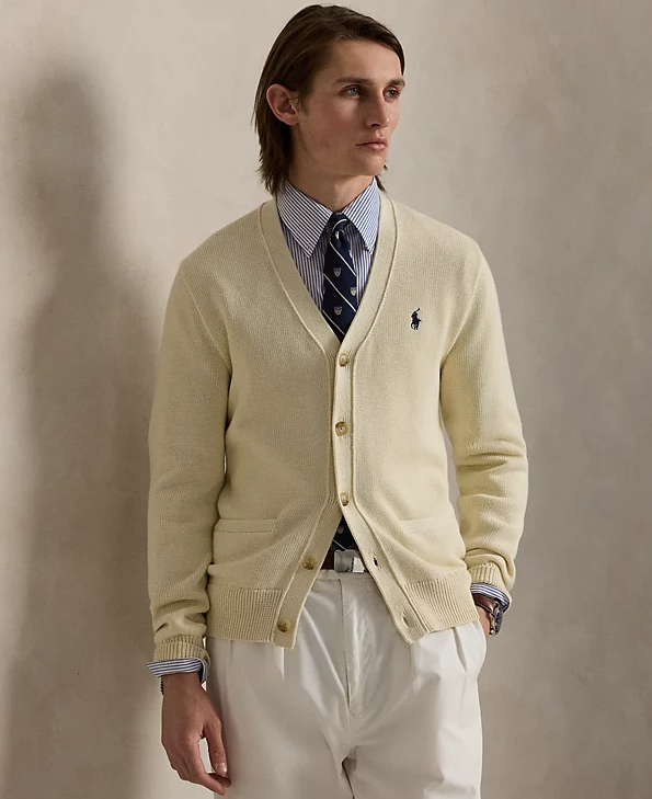 폴로 코튼 브이넥 가디건 / 크림 / L, M