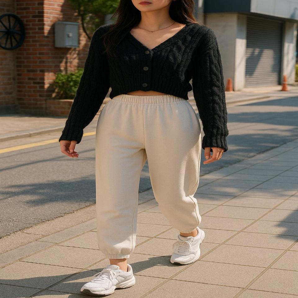 크림 조거팬츠 기모안감 꾸안꾸 홈웨어룩