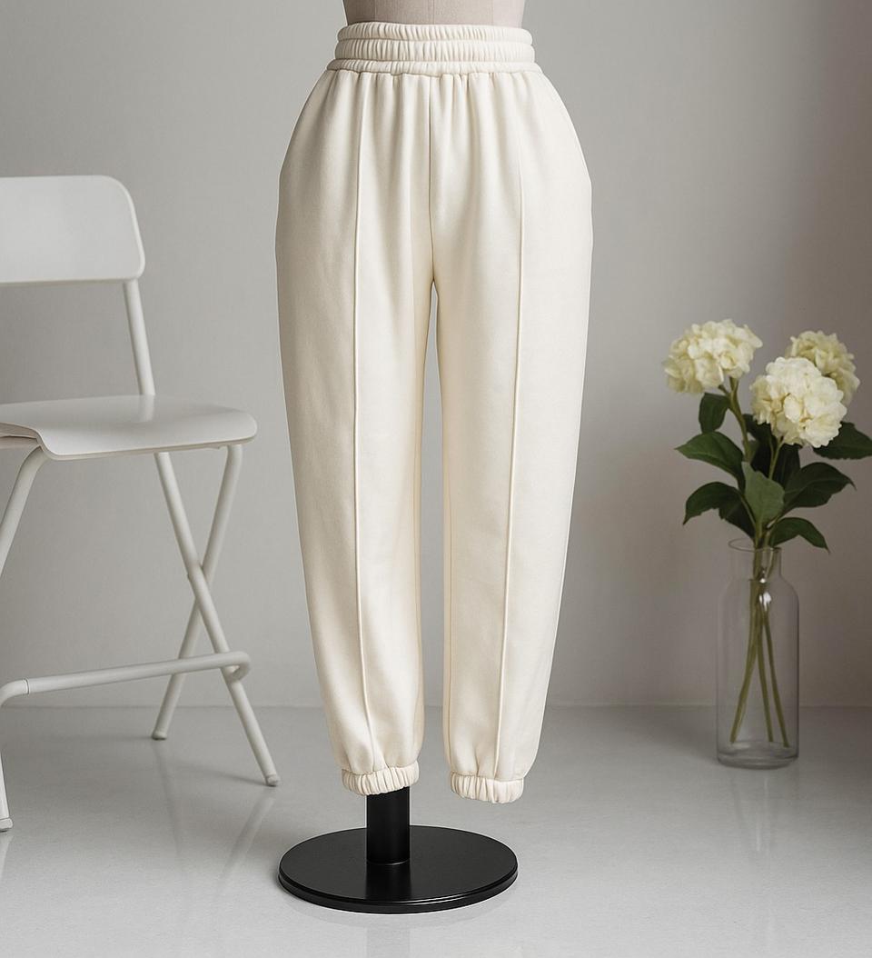 아이보리 밴딩 기모 조거팬츠