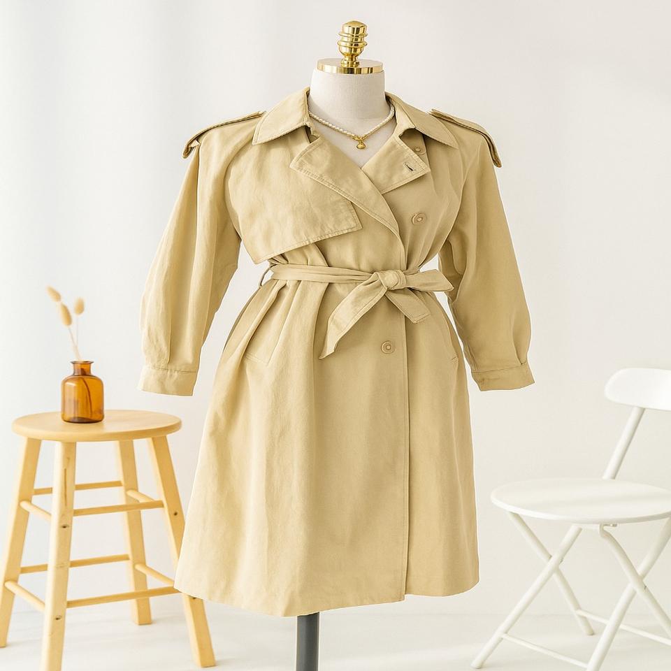 베이지 클래식 더블 트렌치코트 (총장110 / FREE)