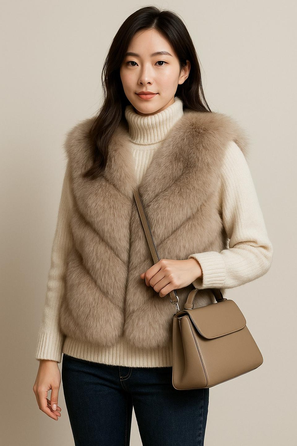 애쉬브라운 시가폭스 페이크퍼 베스트 (M) 55~66 시착 새상품