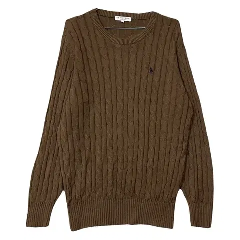 [폴로아쎈] 브라운 로고 꽈배기 니트 2XL