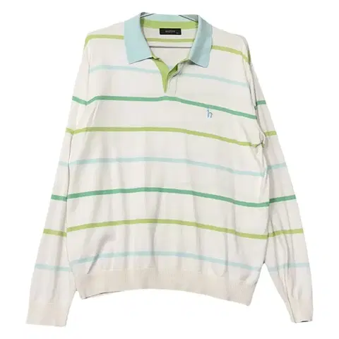 [해지스] 스트라이프 로고 남성 긴팔 카라티 100