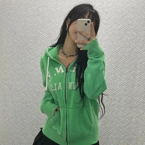 아베크롬비 올드스쿨 빈티지 Y2K 말차 기모 후드집업 C06538