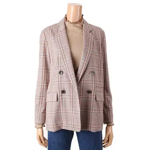 써스데이아일랜드 체크울자켓 55 66 베이지브라운