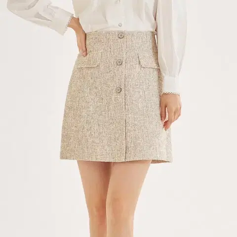 로엠 트위드스커트 단추치마 66 베이지브라운