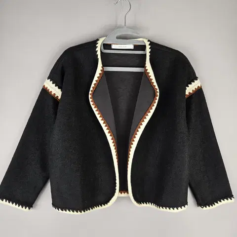 [무료배송]반에이크 F 여성 얇은 모직 느낌 루즈핏 오픈 가디건 블랙