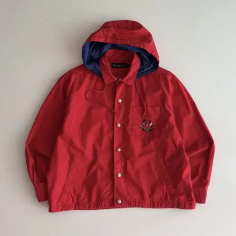 90s 폴로 랄프로렌 여성 레드 후드 코치 자켓