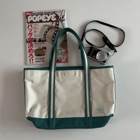 요시다포터 청록색 캔버스 토트백