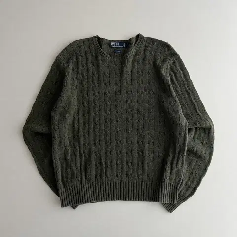 폴로 랄프로렌 다크 그린 실크 케이블 니트 스웨터 S