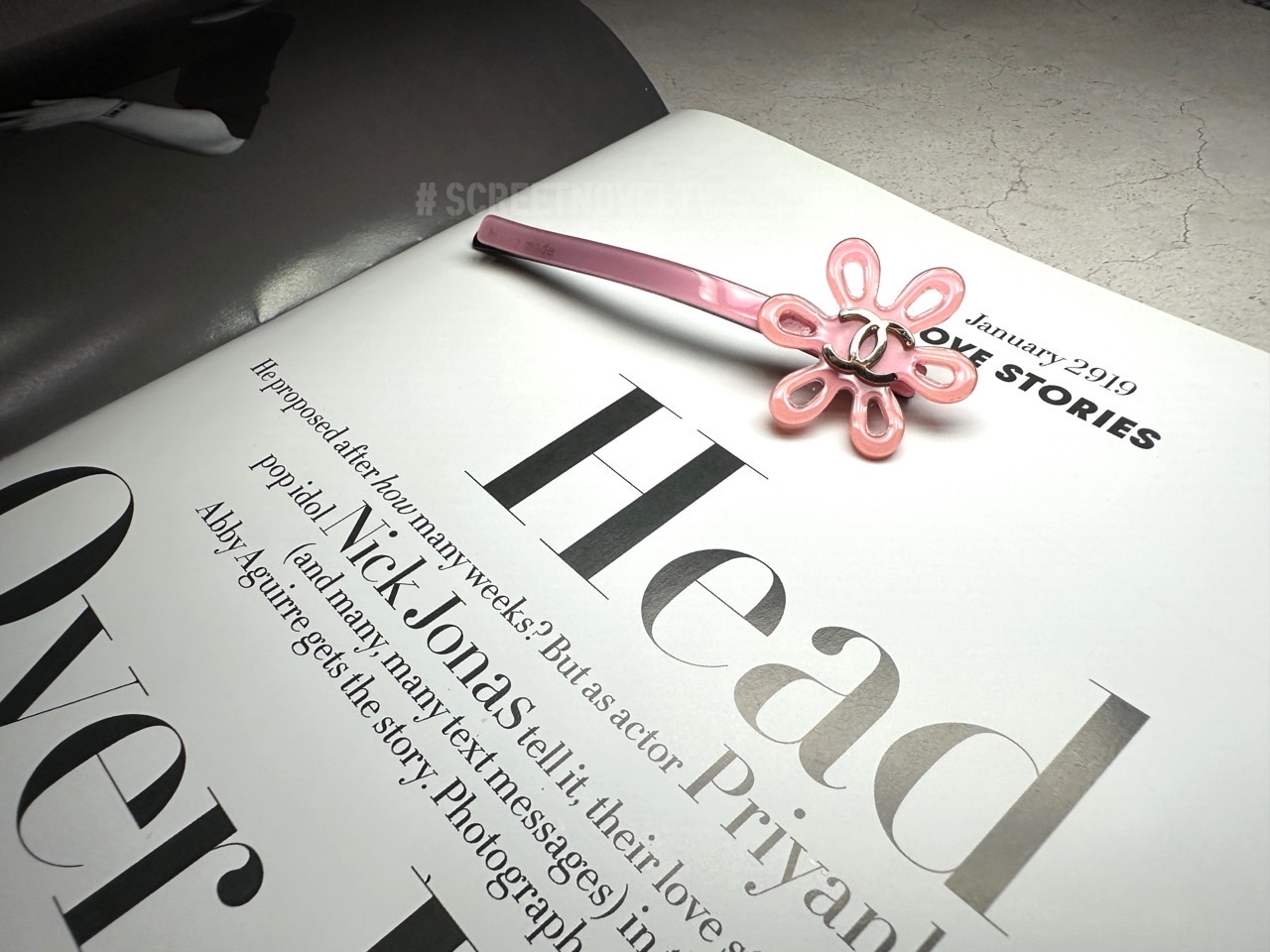 샤넬 핑크 플라워 핸드메이드 헤어핀