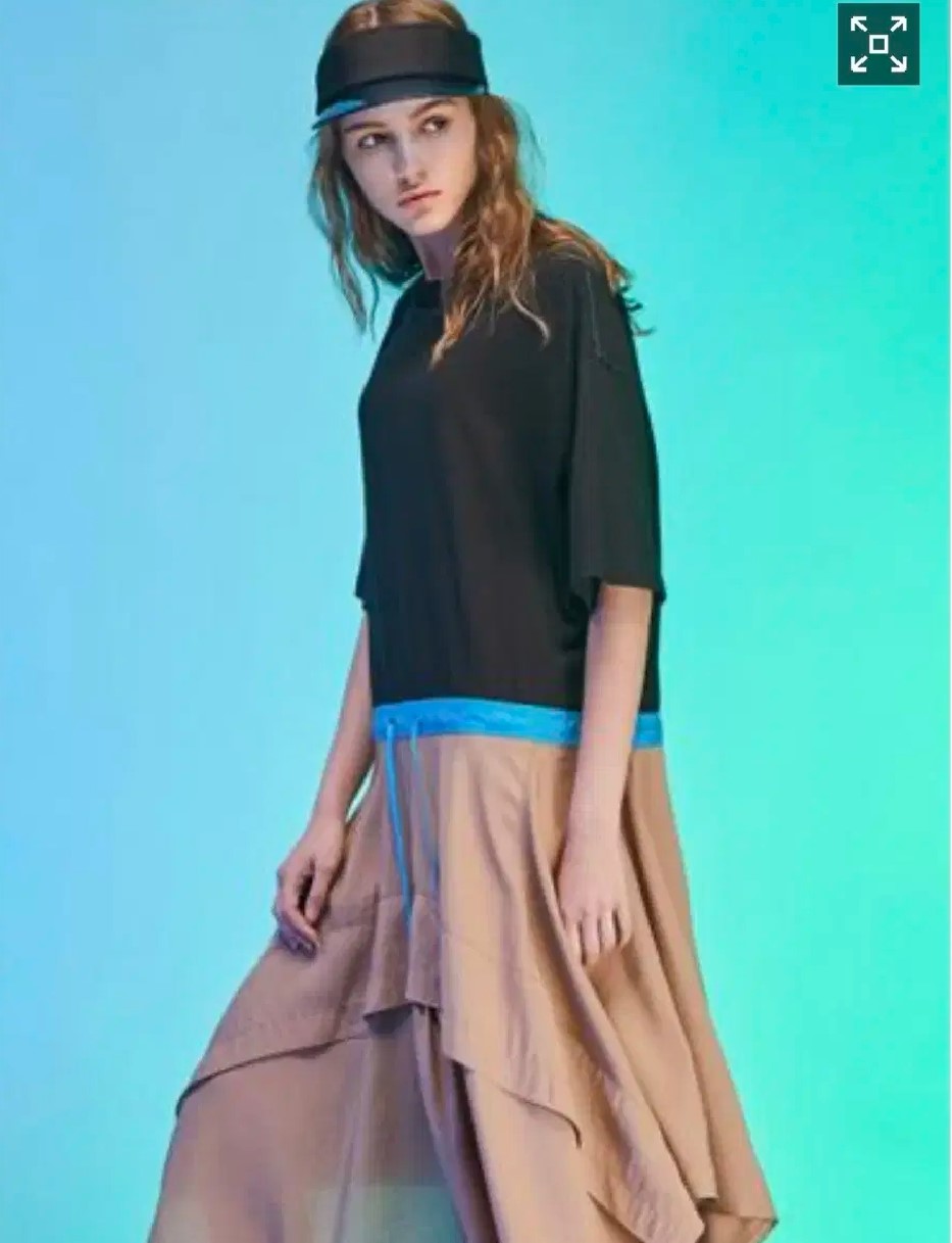 한섬 시스템 배색 스트링 언발란스 믹스드 원피스 S사이즈