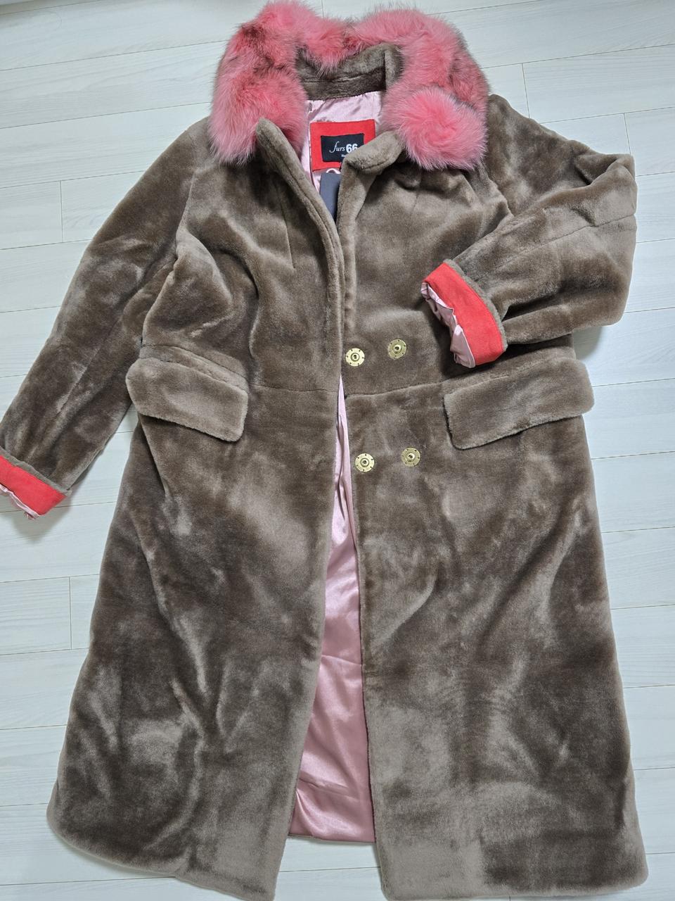 furs66 폭스카라 쉬어드 양털 롱코트 M 새제품 운포