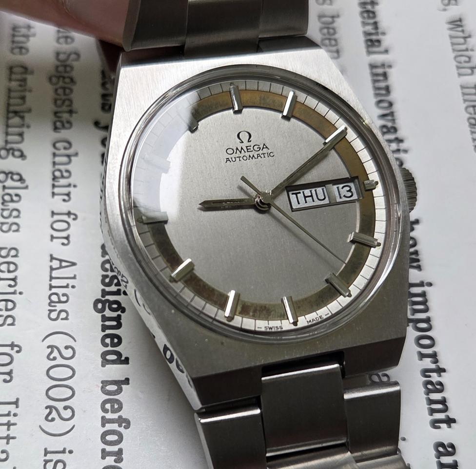 레어] 빈티지 오메가 제네브 데이데이트 희귀 동심원 다이얼 통줄 브레이슬
