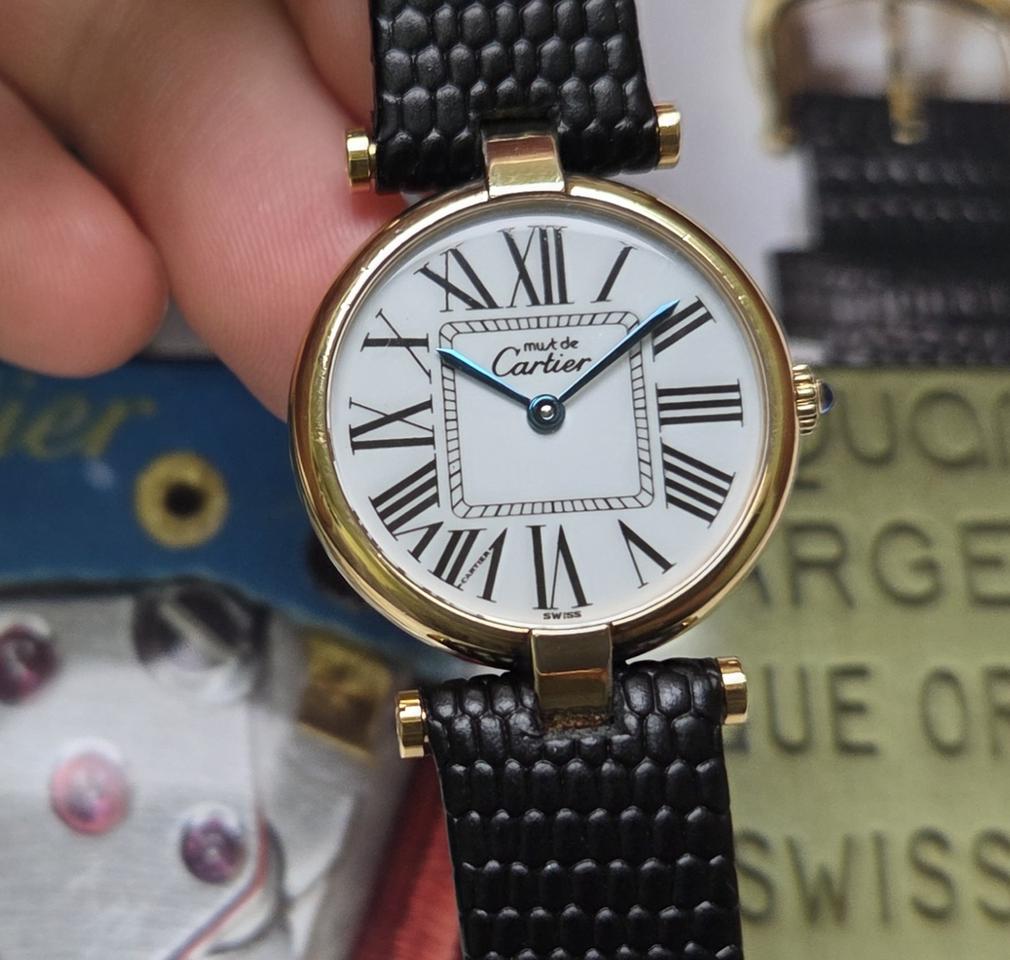 빈티지 까르띠에 머스트드 방돔 화이트로만 블루핸즈 쿼츠 여성용 (감정서