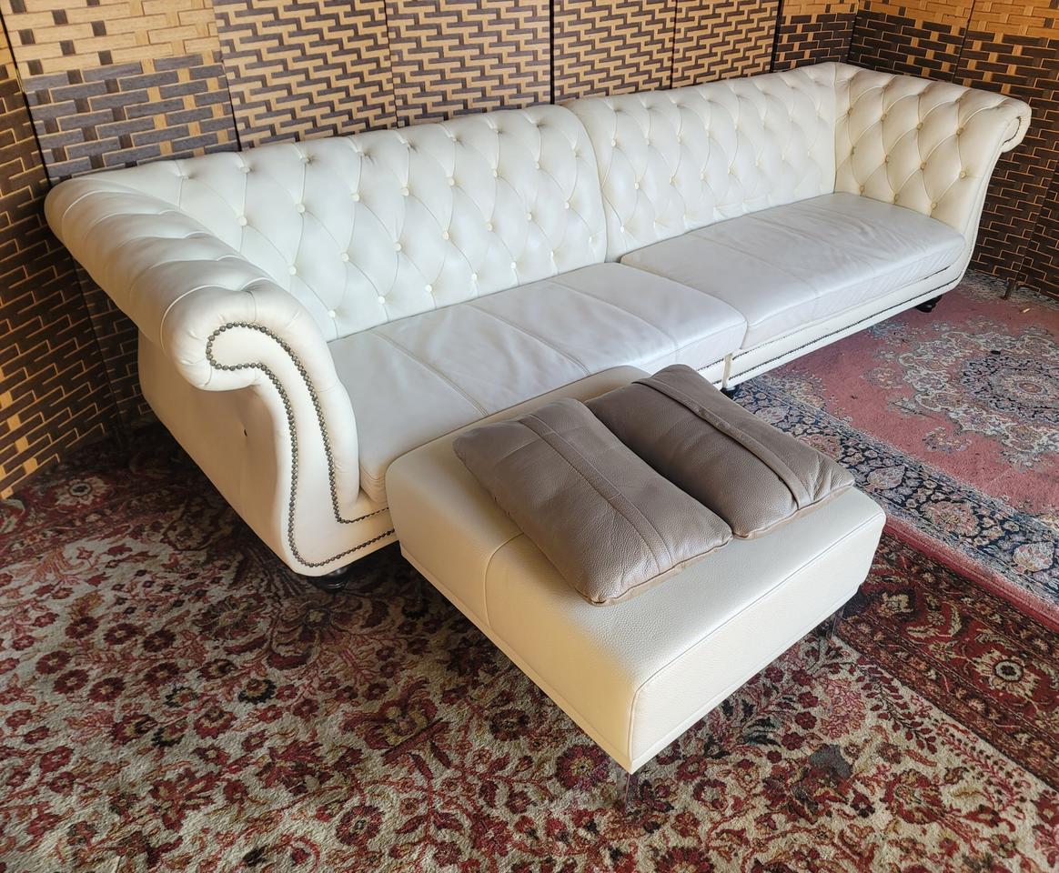 *천연가죽*4인용*퀄팅* 아이보리 스툴소파