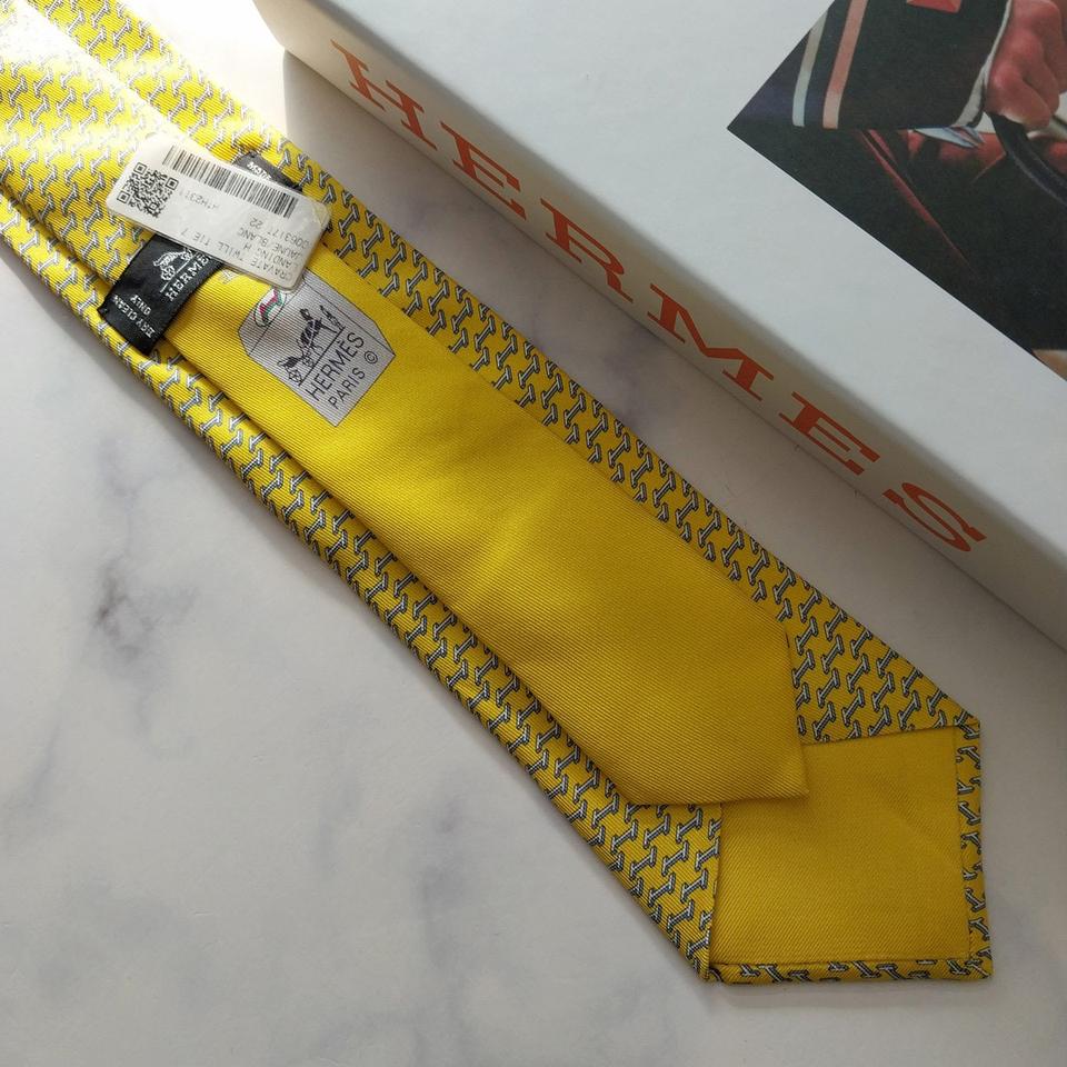 에르메스 실크 옐로 H 헬리패드 패턴 넥타이 7.4cm 새상품 K1372 9