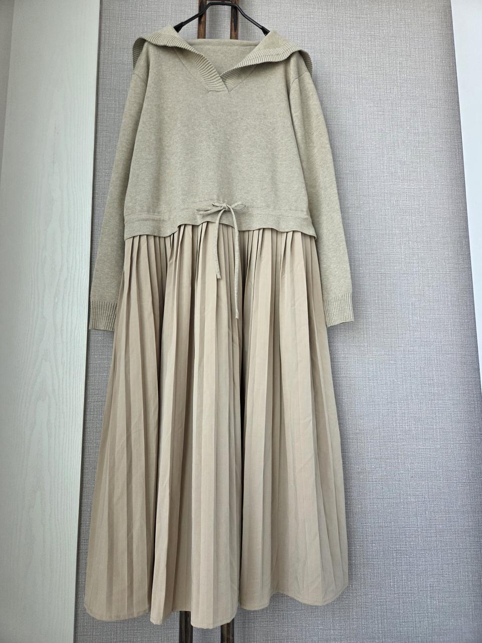 케이프카라 니트 플리츠 풍성맥시원피스