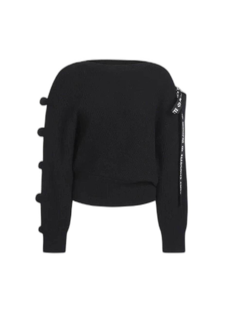 럭키슈에뜨 블랙 니트 폼폼이 장식