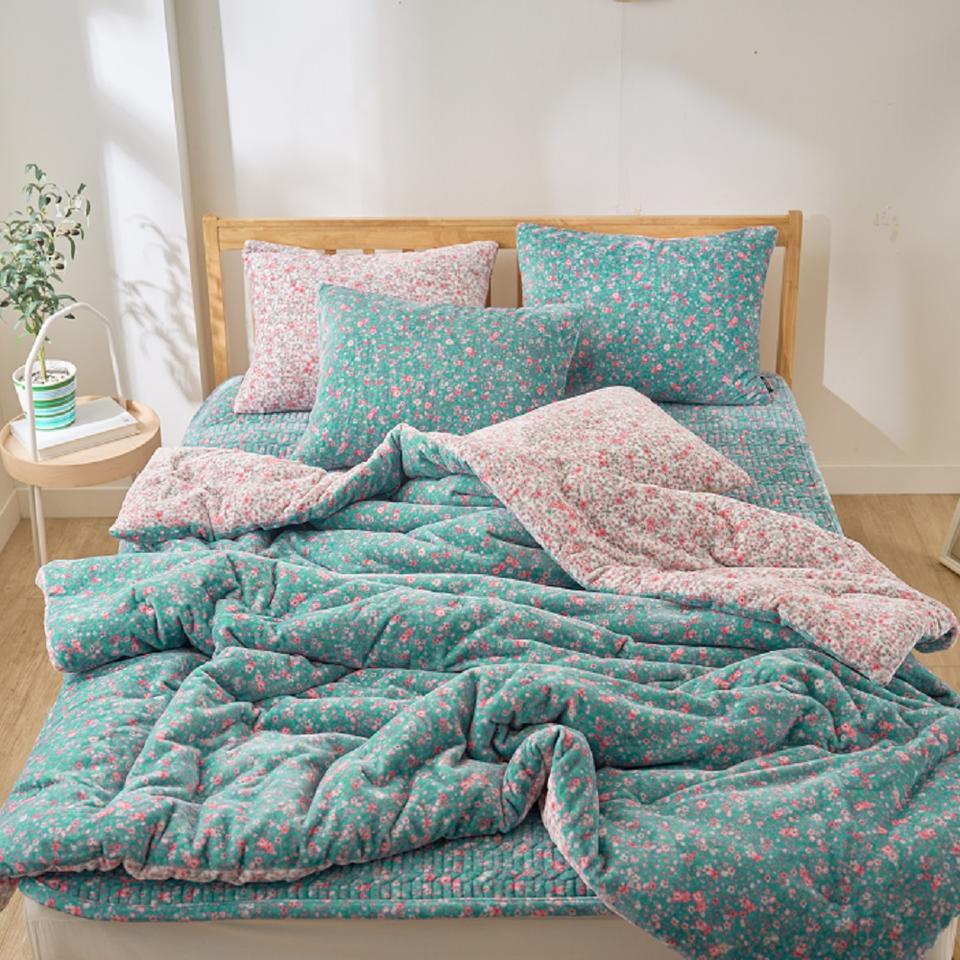 극세사 차렵이불 따뜻한 한파 겨울이불 양면 레트로 꽃무늬 이불 패드 침구