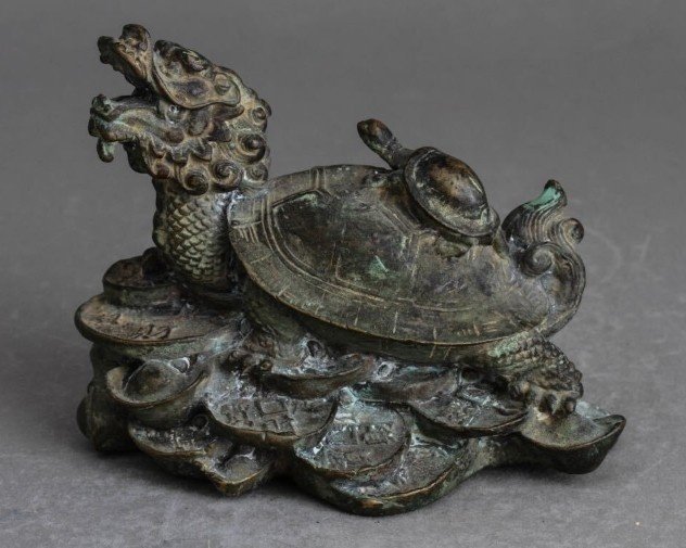 재물운을 기원하는앤틱 청동 구룡조각상