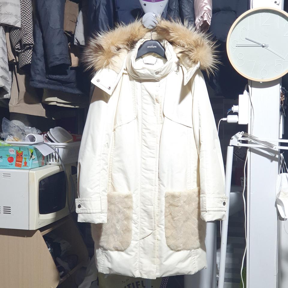 미샤 ( 폭스퍼 배색)  후드(탈착)  다운 패딩:최저기ㅡ~