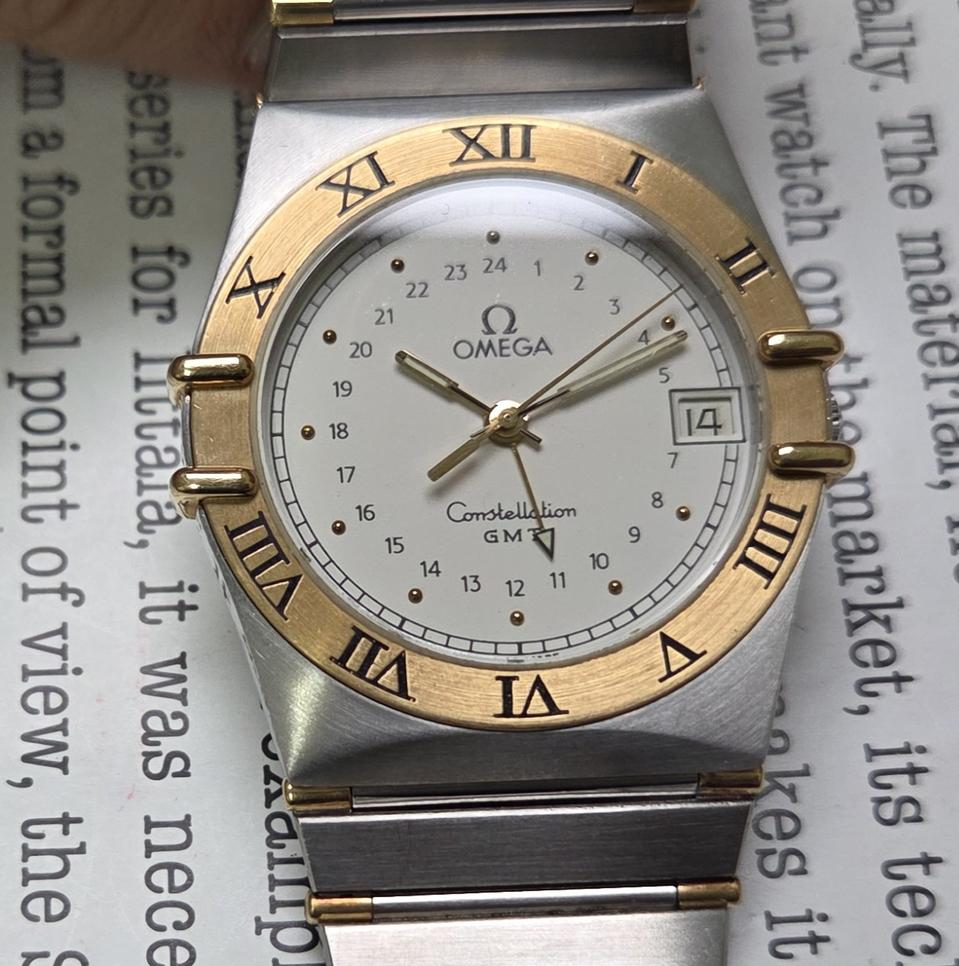 레어] 빈티지 오메가 컨스틸레이션 GMT 화이트판 콤비 하프바 남성용