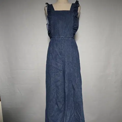 L 데님 프릴 점프수트