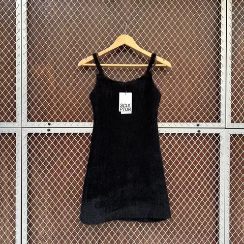 SCULPTOR 스컬프터 퍼 벨벳 블랙 레이어드 미디 원피스 새상품