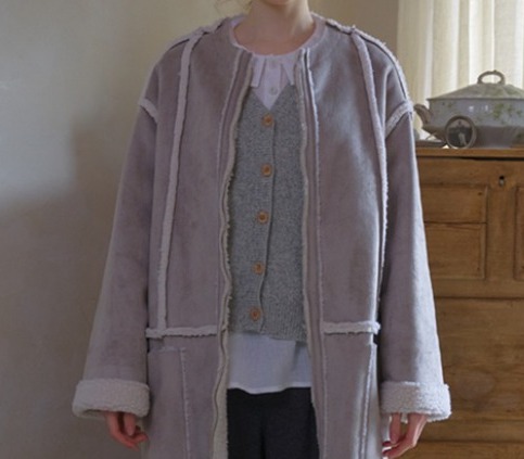 여성 무스탕 세무 양털 자켓 재킷 점퍼 하늘색 코트 뒷주머니 아우터 프리