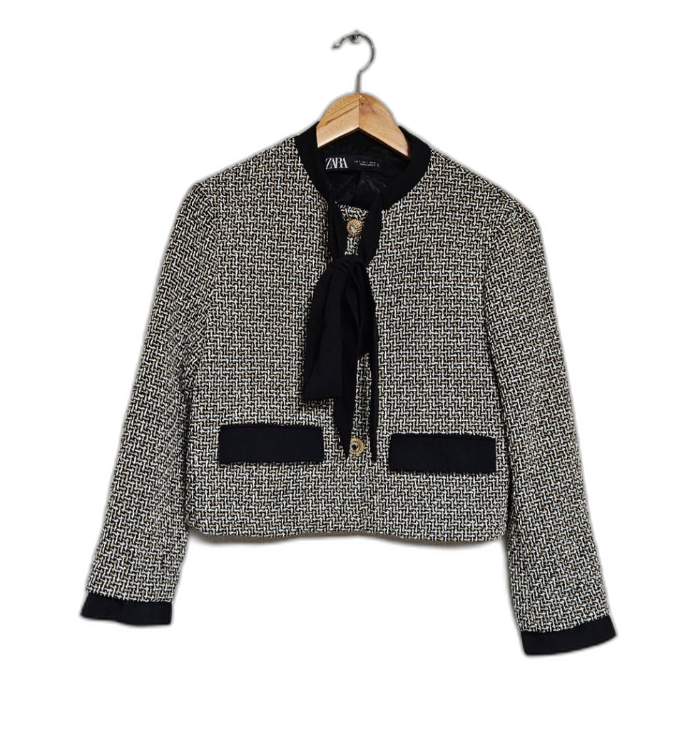 자라 트위드 리본 크롭 자켓.S
