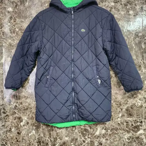 라코스테 아동 양면 퀼팅 후드 패딩 점퍼 145