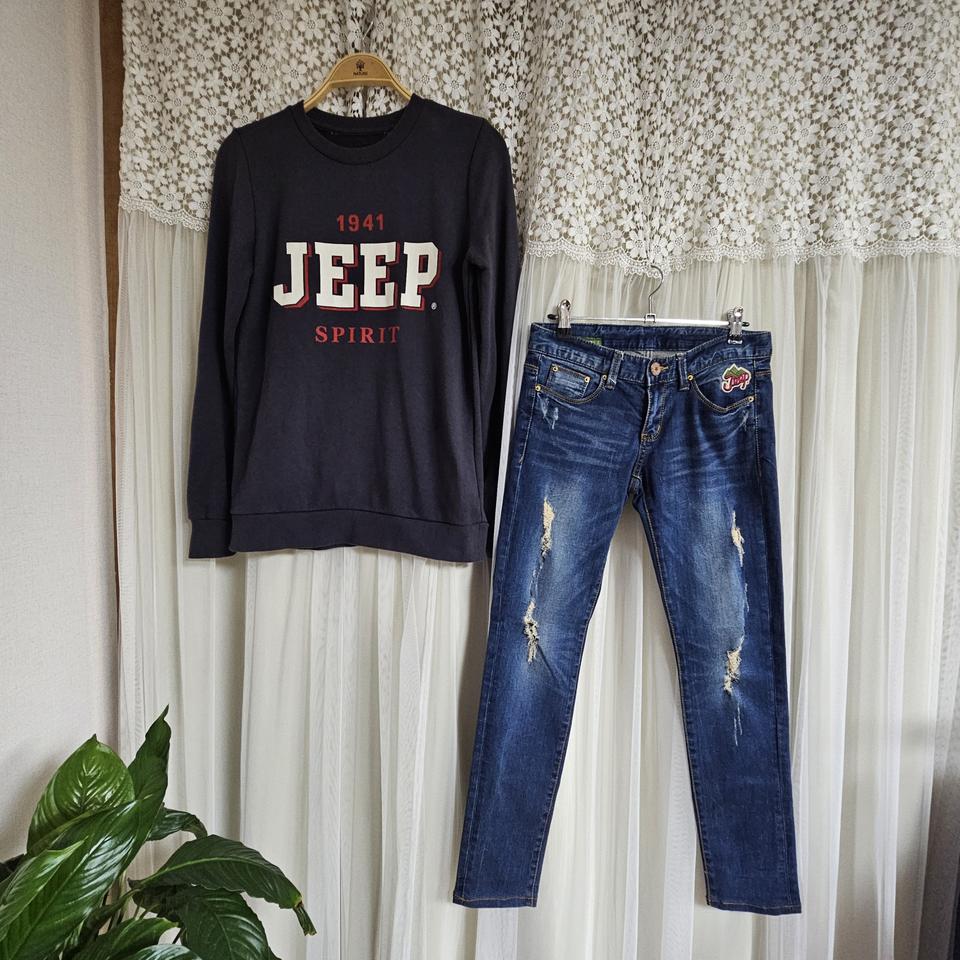 Jeep 맨투맨 티셔츠 + 청바지 세트 S
