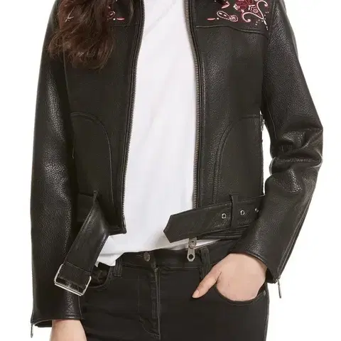 정품 레베카밍코프 천연 가죽 자수 모터 자켓