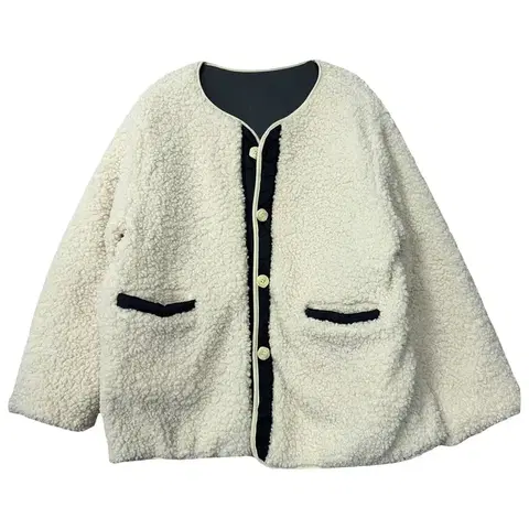 여성 캐주얼 크림 양면 뽀글이 후리스 가디건 FREE