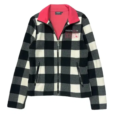 해지스 체크 블랙 플리스 후리스 S