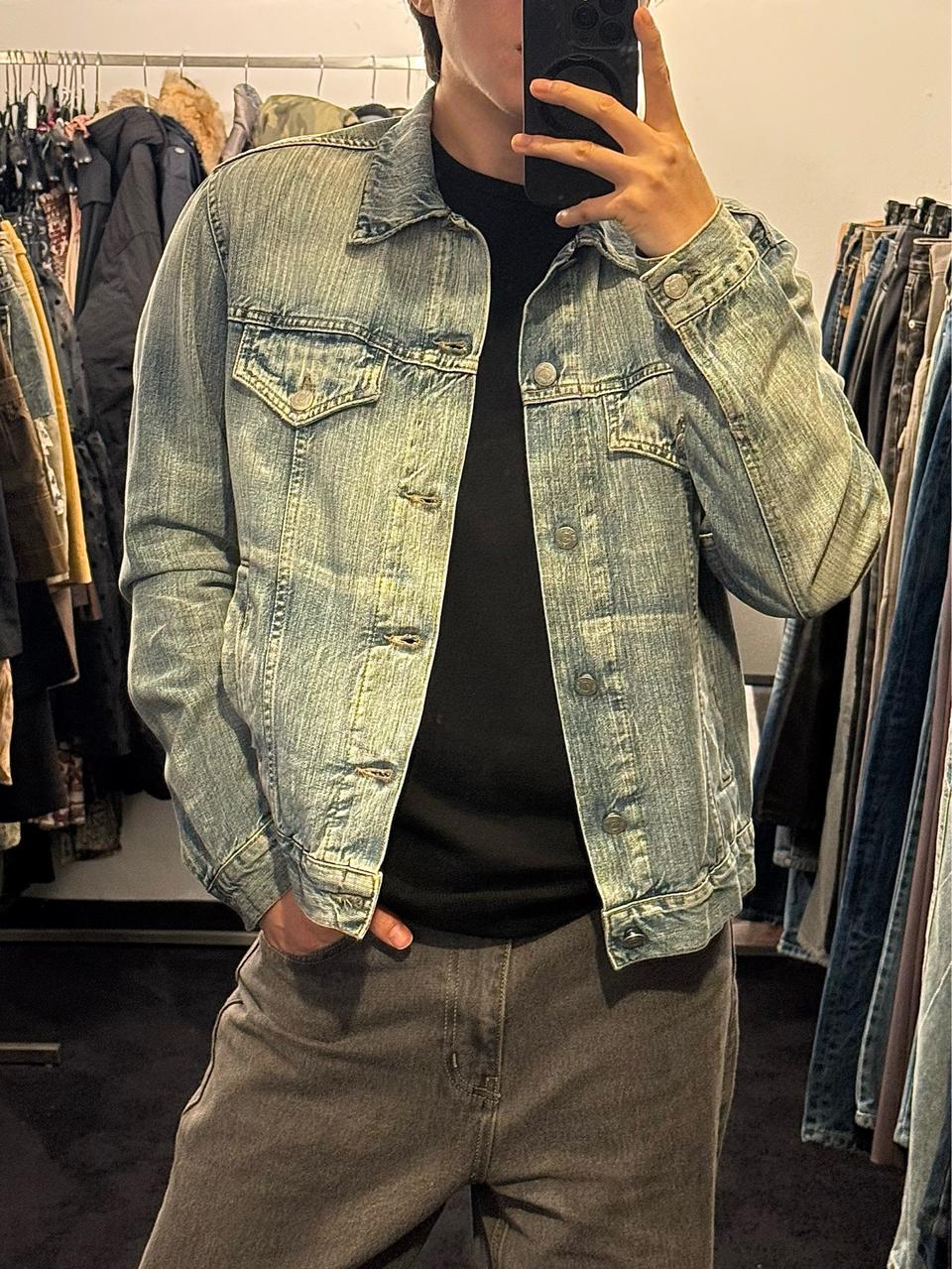 아르마니 진스 트러커 인디고 데님 청자켓 샌드 워싱 워시드 워크 자켓 M