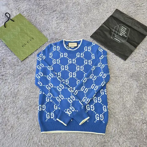 {클로젯}[S][실측M]구찌 인타르시아 코발트블루 니트