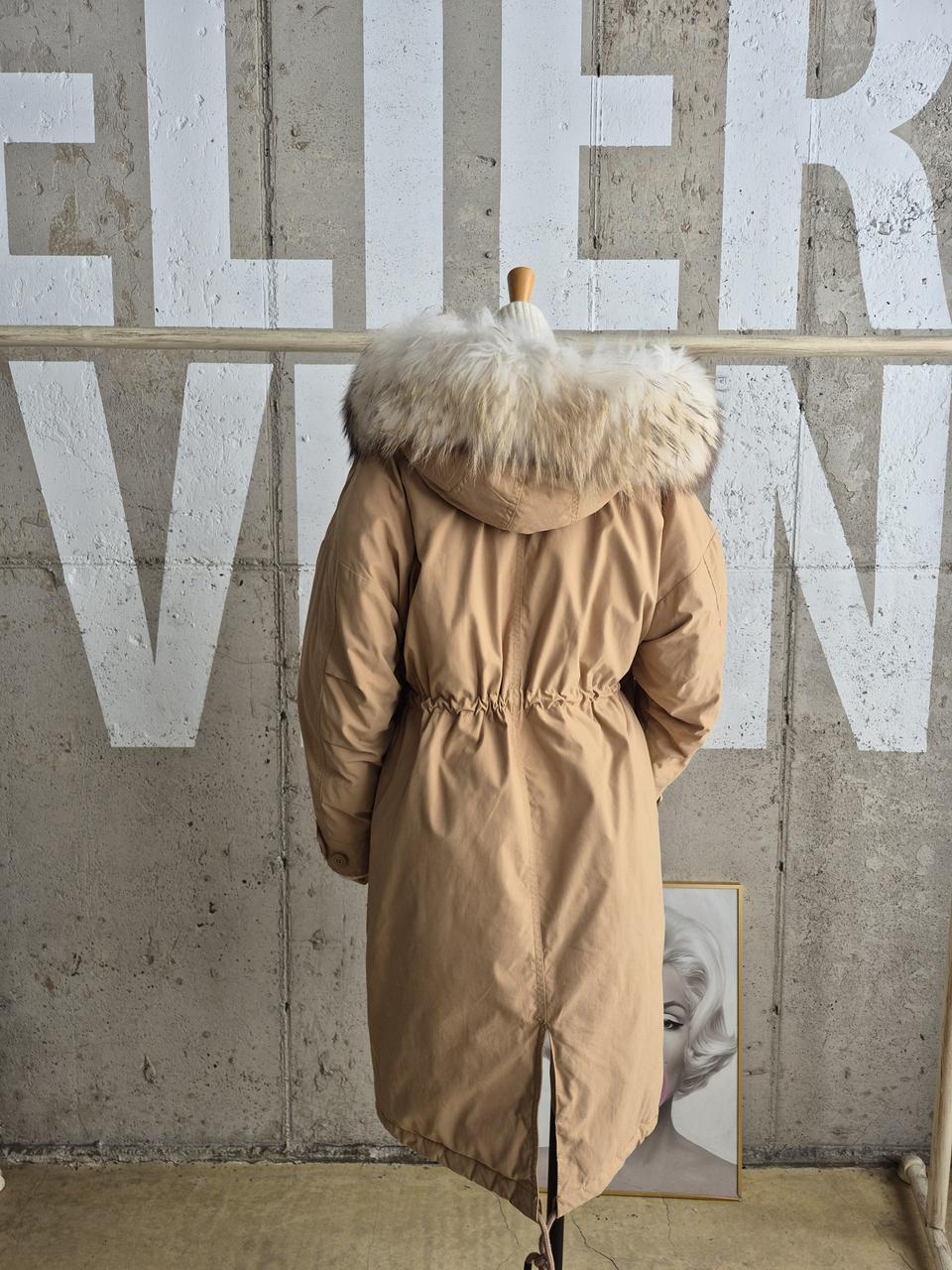 쥬시쥬디 천연모피후드 롱패딩