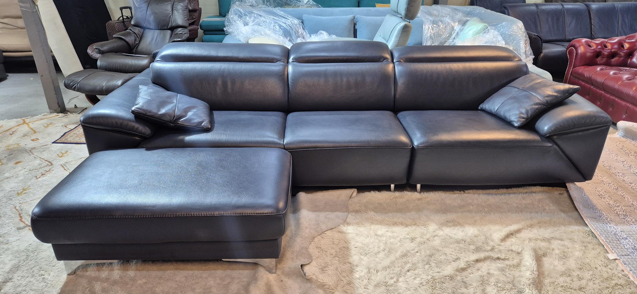 자코모 로저스 슈렁큰 천연통가죽 4인 소파쇼파(헤드레스트기능)+스툴