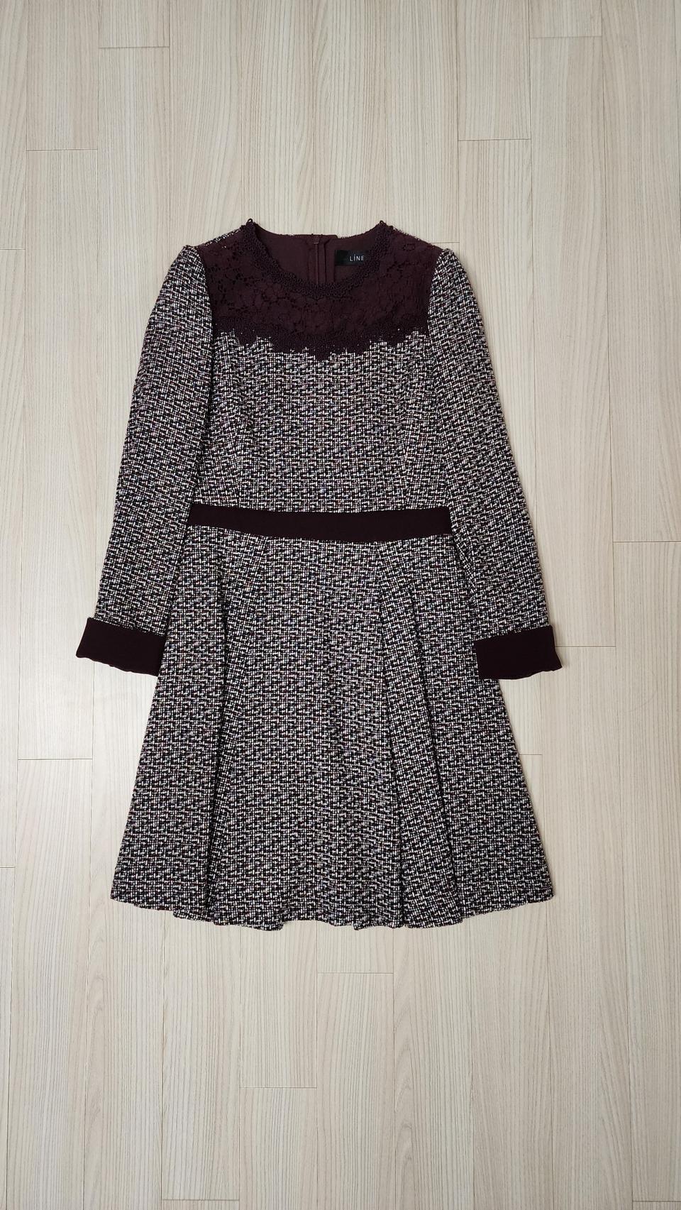 LINE 트위드 레이스 A라인 원피스 55사이즈