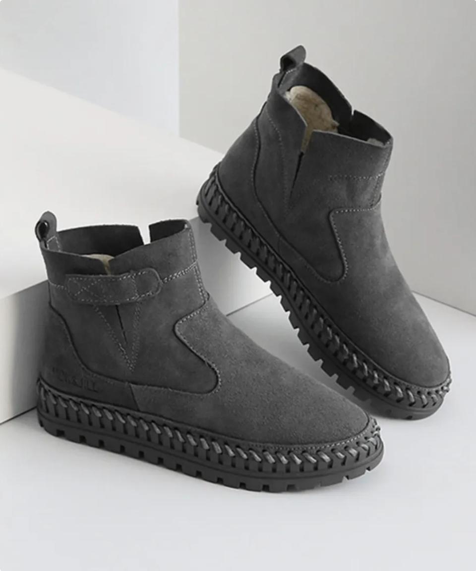 새상품 소가죽 양모 앵글부츠 그레이 브라운