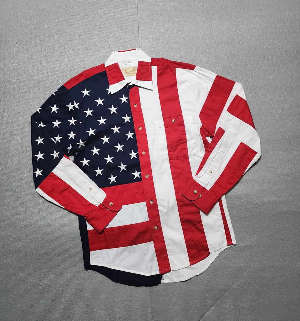 빈티지 스컬리 성조기 패턴 웨스턴셔츠 공용