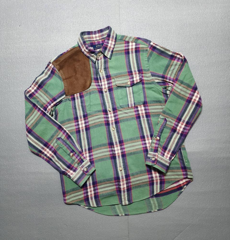 폴로랄프로렌 플란넬 숄더 가죽 패치 헌팅 체크셔츠