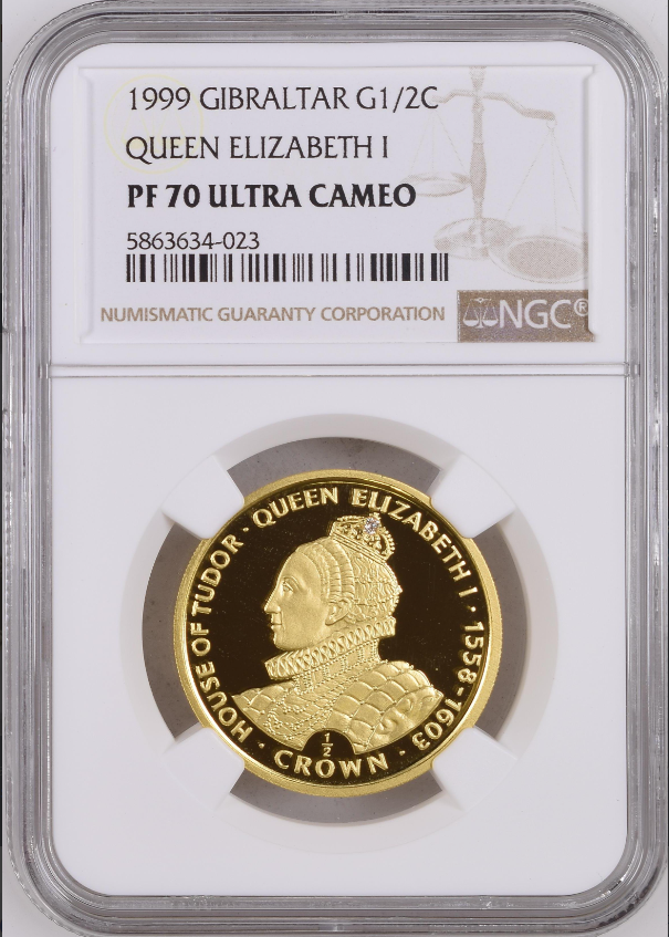 금화 1999년 지브롤터 다이아몬드 박힌 금화 NGC PF70
