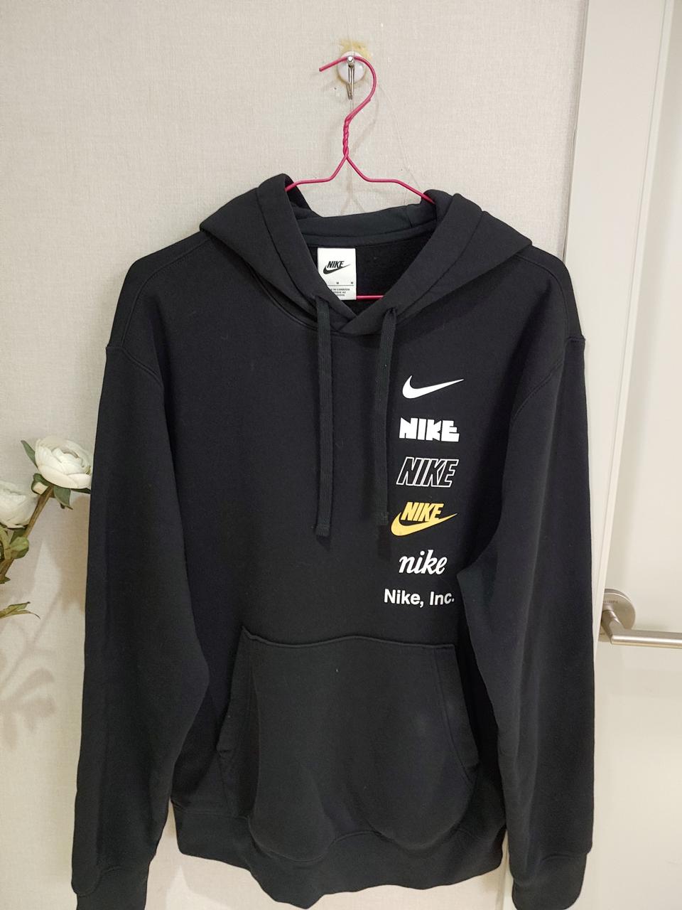 나이키 (최상급)  블랙 멀티로고 후드티 M