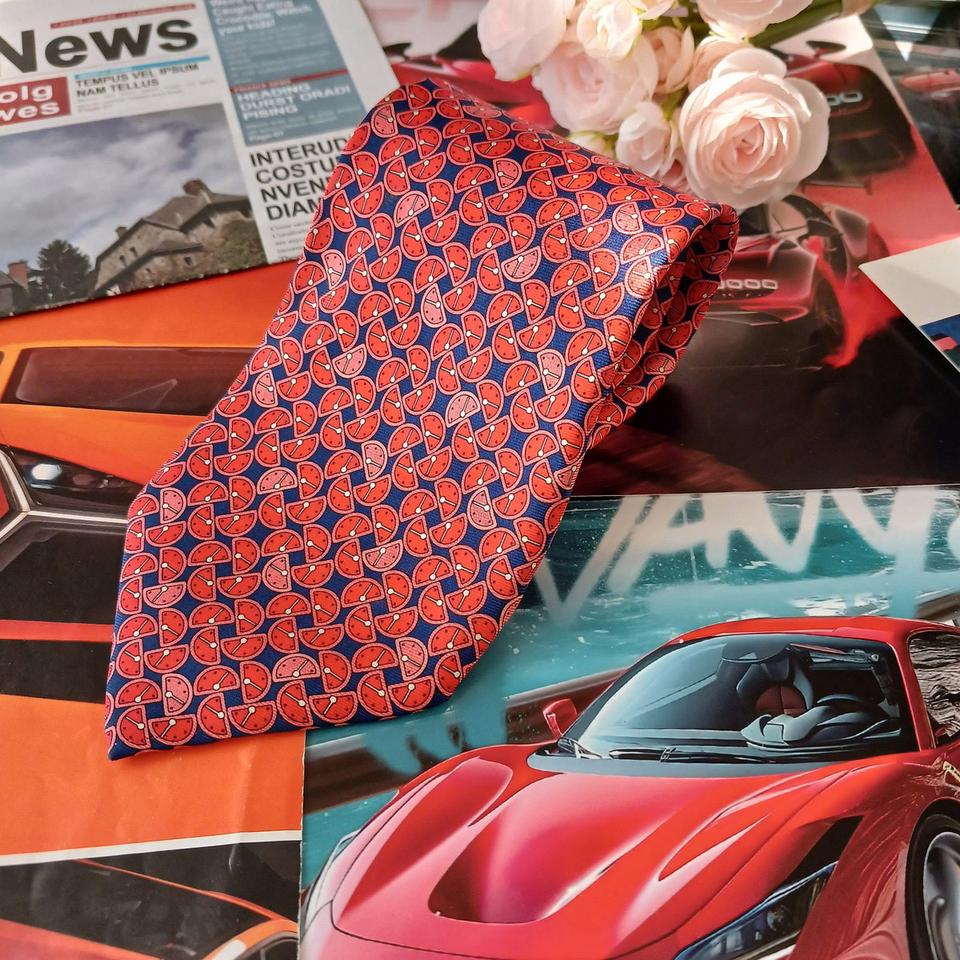 던힐 실크 레드&네이비 과일 시계 넥타이 9.6cm A+등급 A19034