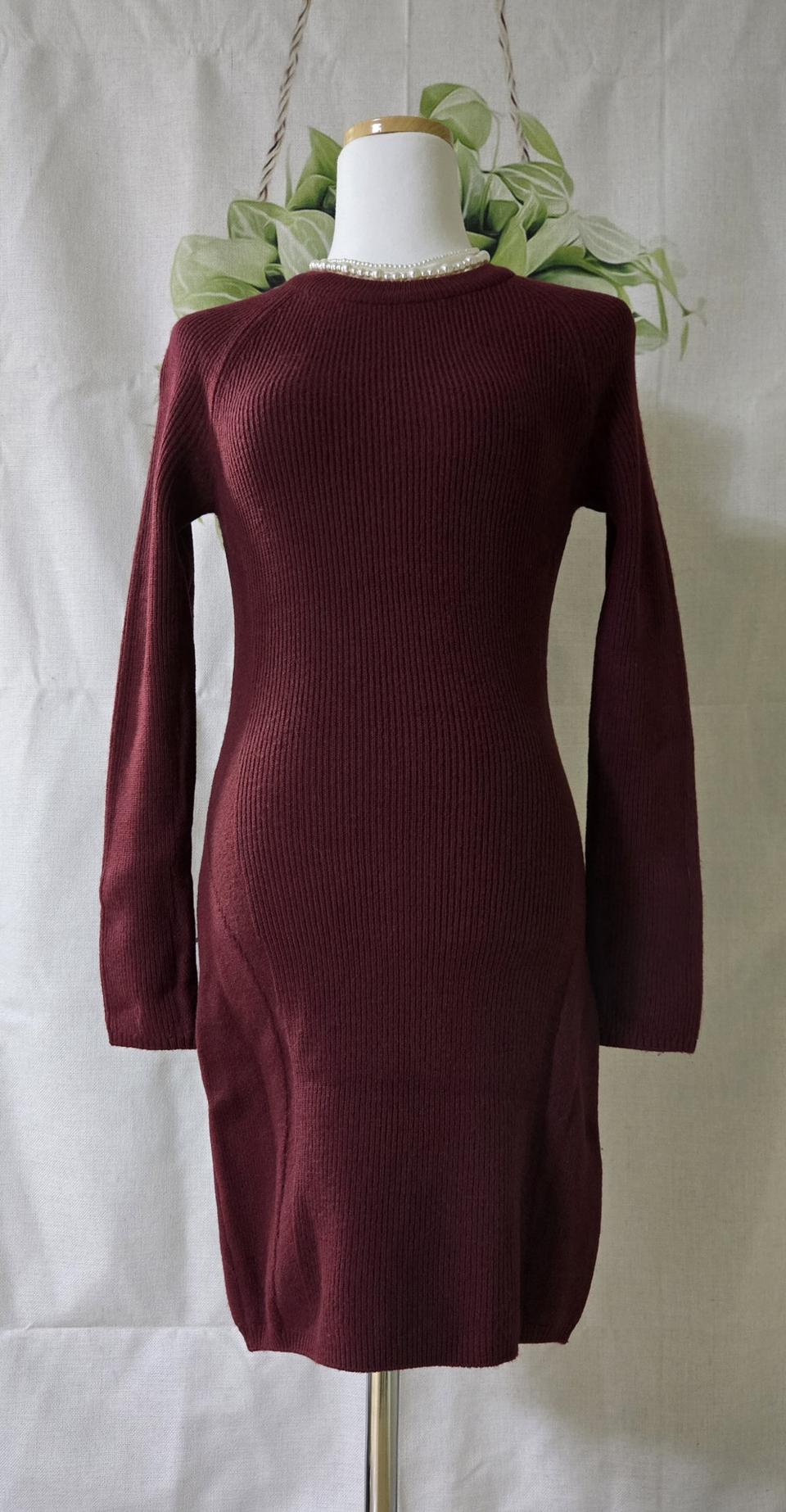 (라코스테) 모100%버건디 니트 원피스 34