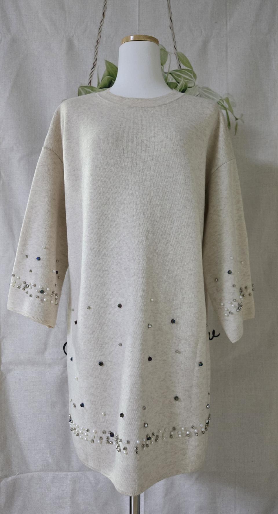 (르니앤맥코이) 큐빅 진주 니트 원피스.F